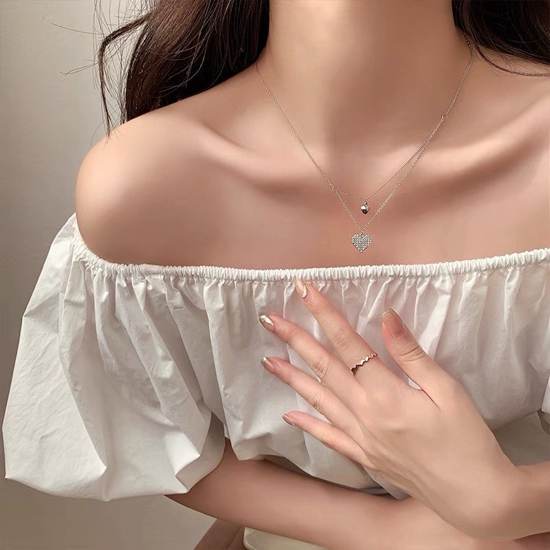 Vòng cổ Hai Lớp Hình Trái Tim Đính Đá Thời Trang Cho Nữ