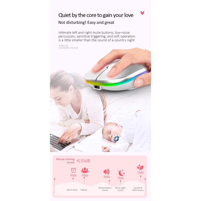 Chuột Không Dây Bluetooth Usb Sạc Rgb 2.4Ghz 1600Dpi Cho Máy Tính Laptop Macbook Chuột Chơi Game Game Thủ
