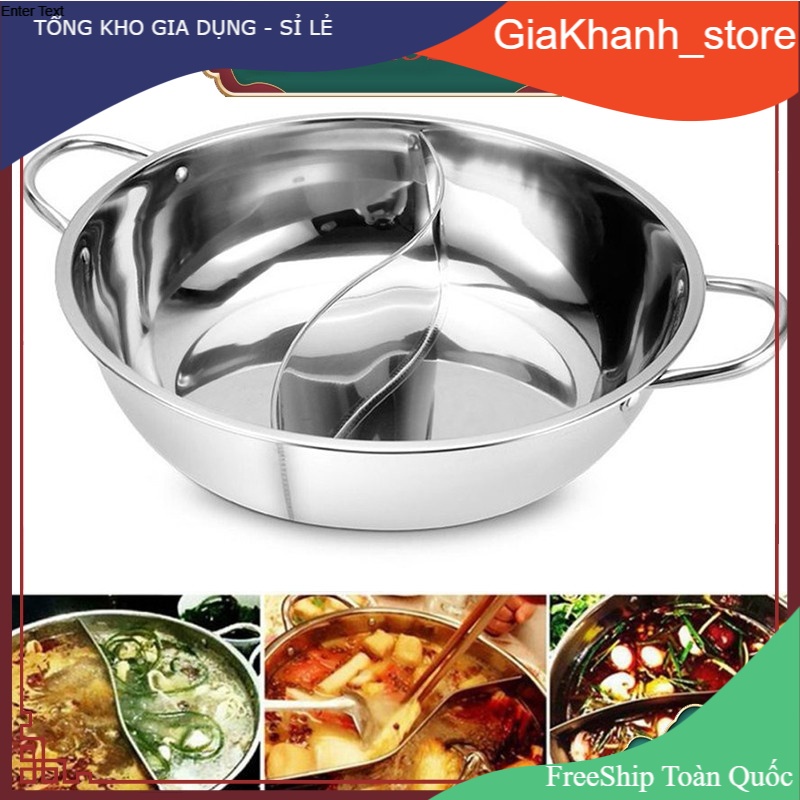 Nồi Lẩu 2 Ngăn Nắp Kính Dùng Cho Bếp Từ và Hồng Ngoại Chất Liệu Inox Dày Dặn Sang Trọng
