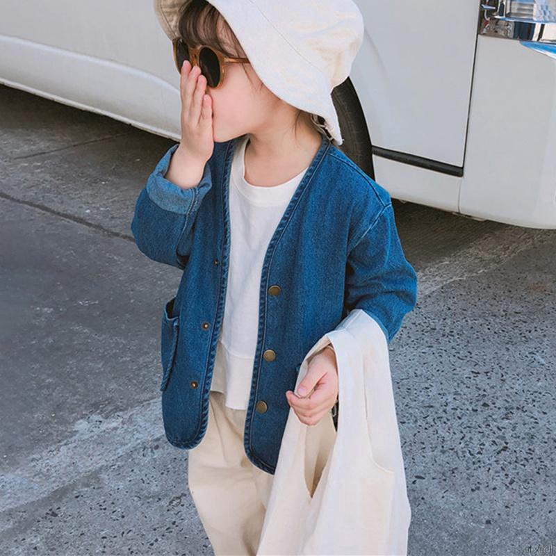 1-6Y Baby Boys Girls Jacket &amp; Coat Denim V-neck Fashion Loose Simple Wild With Pockets