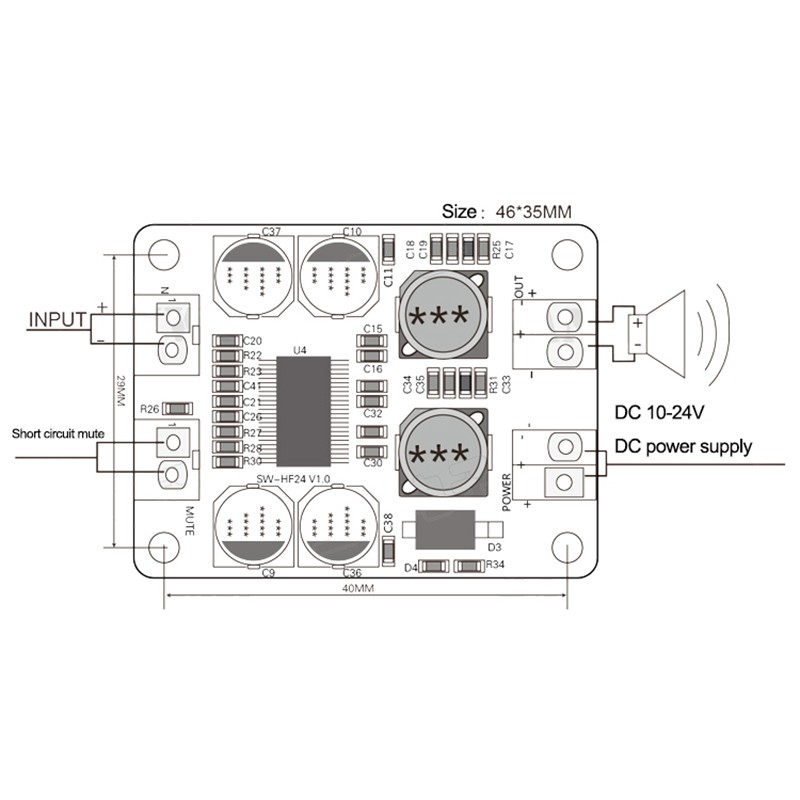 DC8-24V TPA3118 PBTL Mono 60W 4-8 Ohms Bảng mạch khuếch đại âm thanh kỹ thuật số Mô-đun AMP