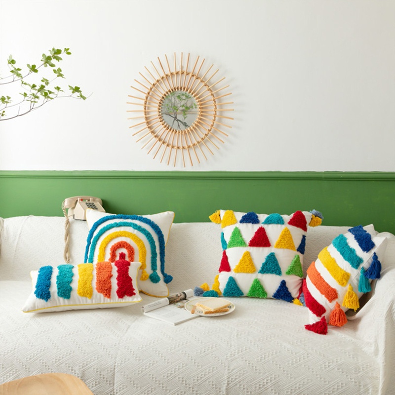 Vỏ Gối 45x45cm Họa Tiết Kẻ Sọc Màu Cầu Vồng Phong Cách Boho