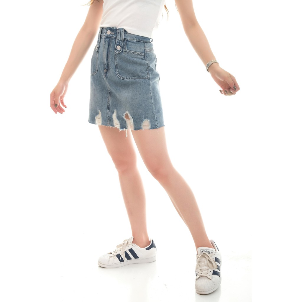 [Mã WARUN12 giảm 12% đơn 99k] [HÀNG CAO CẤP] Chân váy jean nữ rách lưng cao xanh V3175 | BigBuy360 - bigbuy360.vn