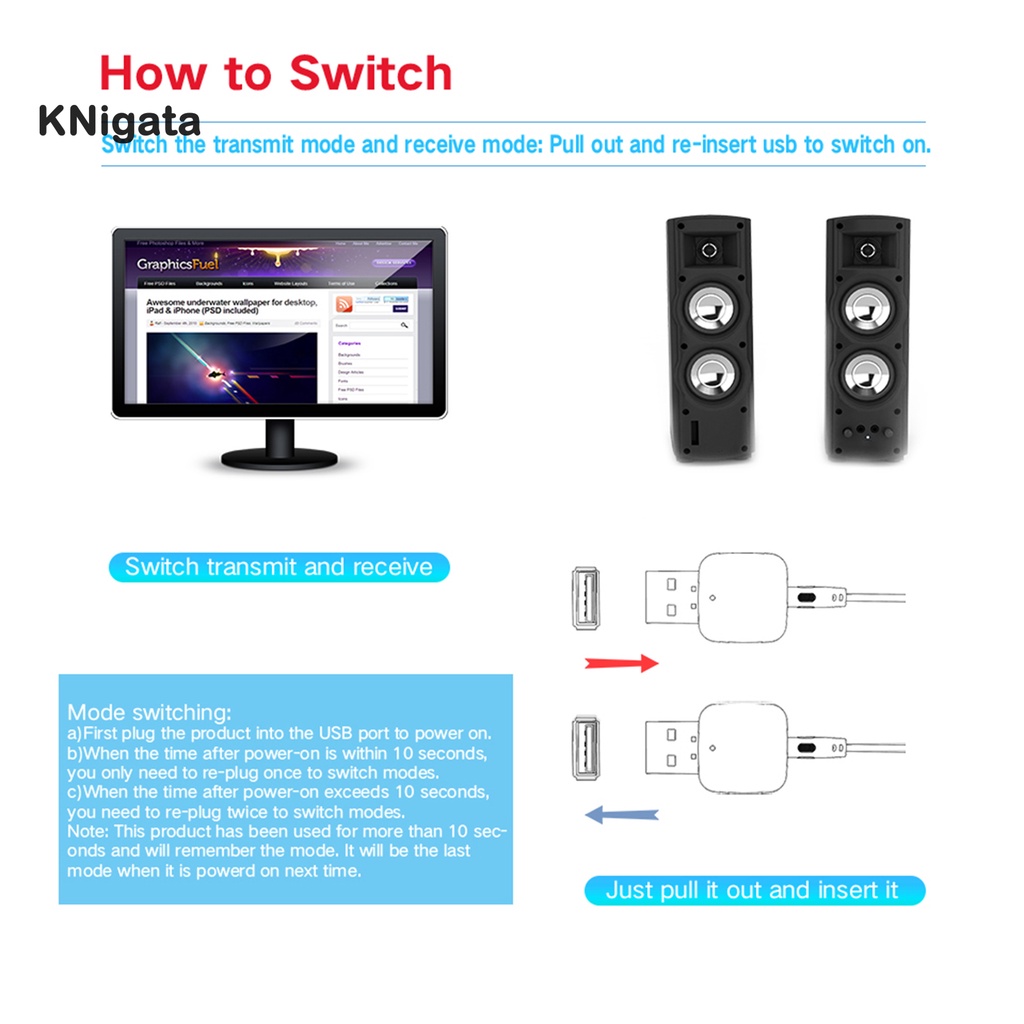 {HAM} KN324 2 in 1 Car Bluetooth 5.0 Audio Receiver Transmitter Stereo Music Adapter