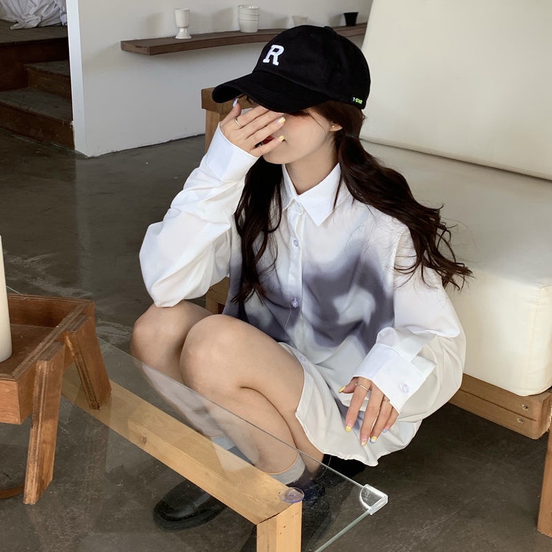 Áo Sơ Mi Trắng Tay Dài Dáng Rộng In Họa Tiết Graffiti Thời Trang Xuân Thu