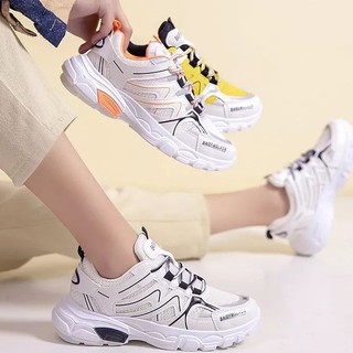Giày thể thao nữ siêu êm đế điểm màu hot nhất năm HAPU trắng đen trắng cam và trắng tím