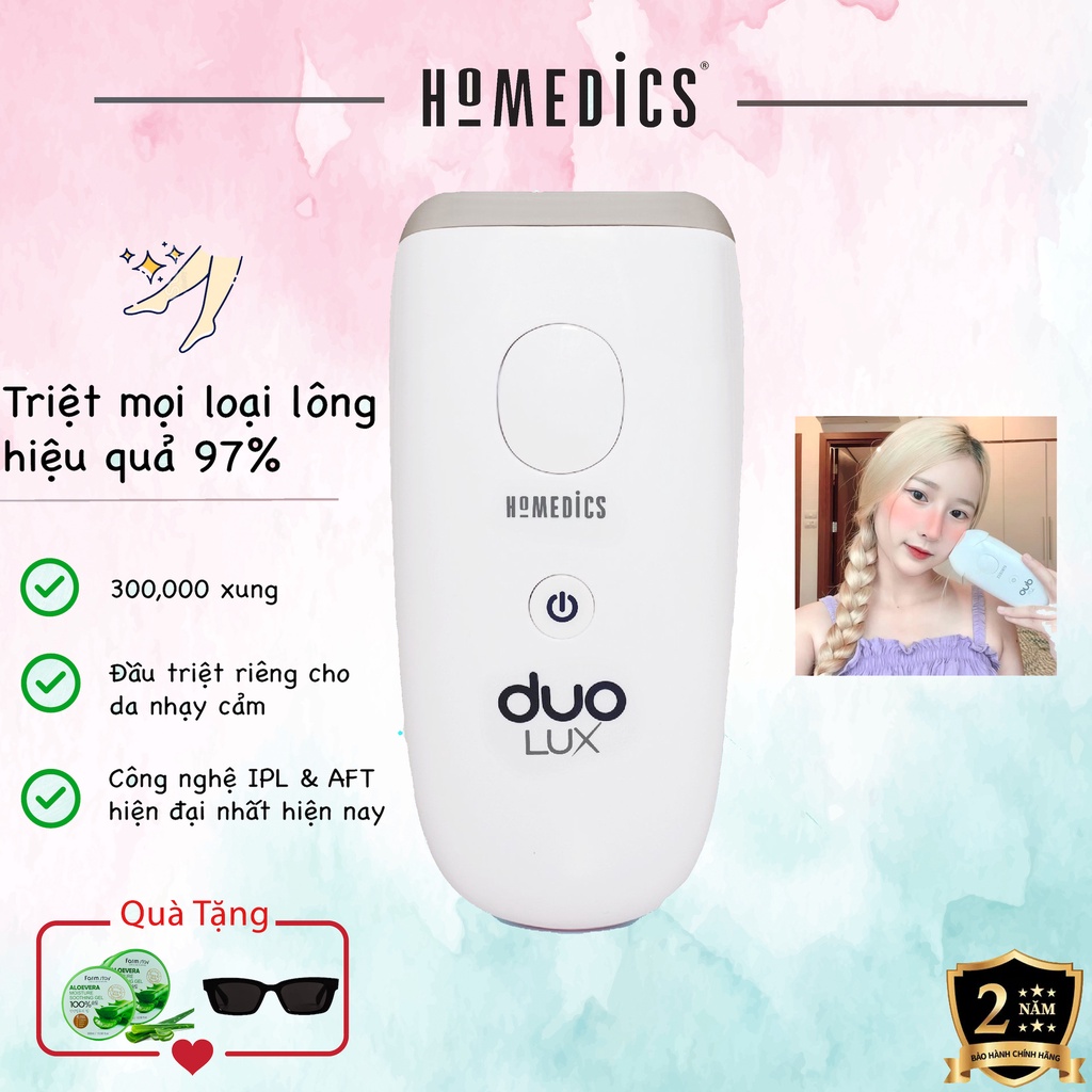 Máy triệt lông cá nhân HoMedics HTBeauty của MỸ IPL HH390 số xung 300.000 dùng trọn đời, cảm biến màu da đảm bảo an toàn