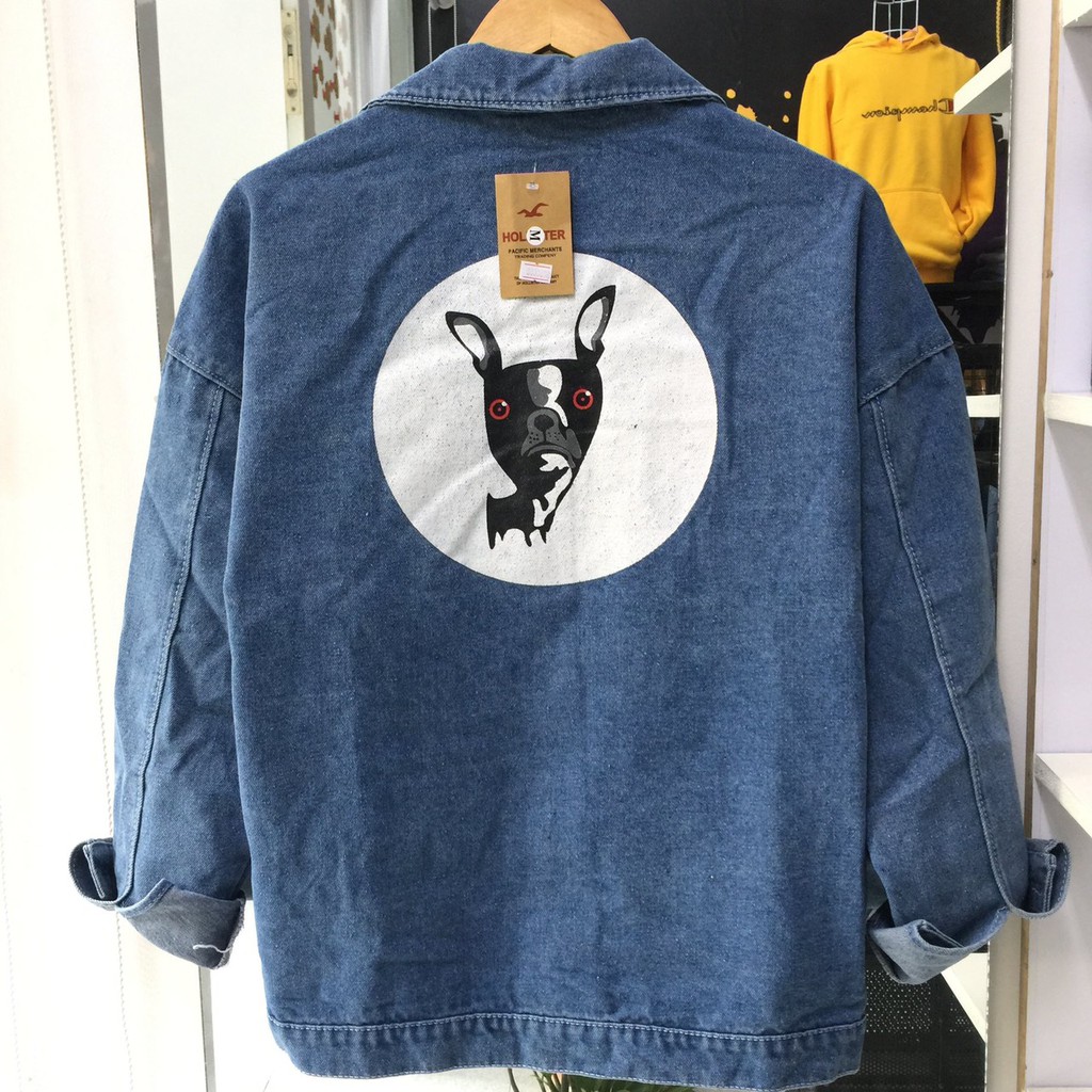 Áo khoác jean in chó cao cấp