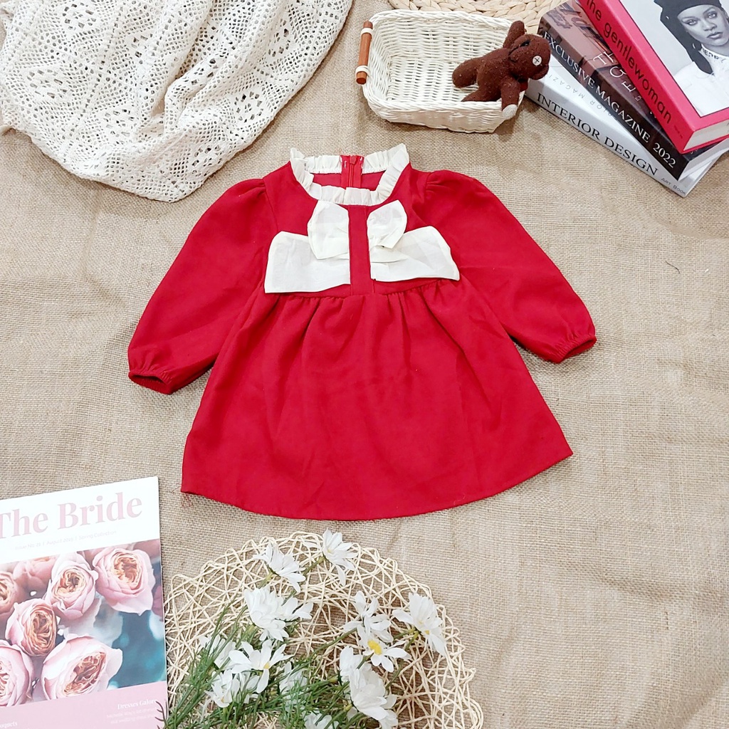Váy cho bé - Váy nhung nơ trắng bé gái AM848 TTR134