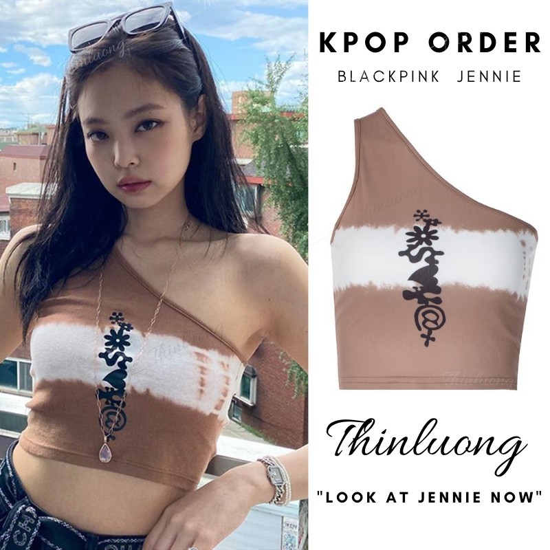 Áo croptop trà sữa lệch vai giống Jennie