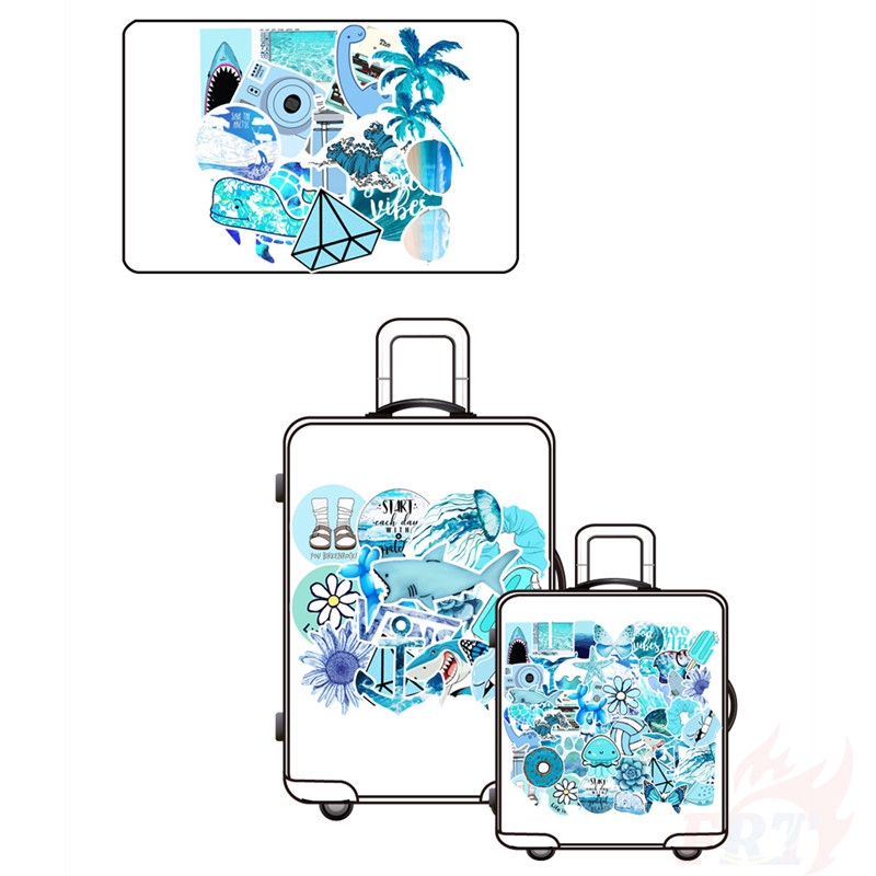 ❉ Ins - Fashion Blue Series B Giấy và decal dán tường ❉ 50Pcs/Set Mixed Luggage Laptop Skateboard Doodle Stickers