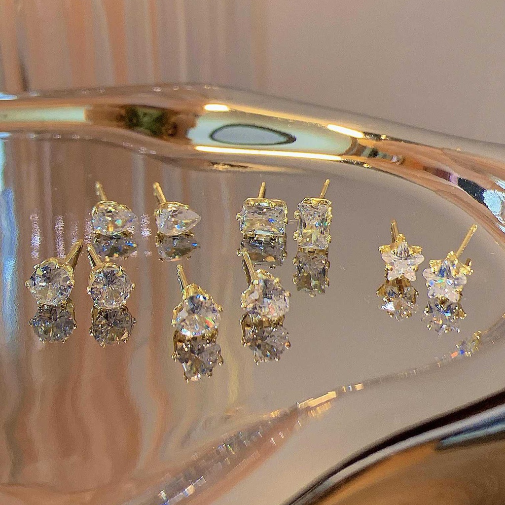Bông Tai Mạ Bạc 925 Đính Đá Zircon Kiểu Dáng Tinh Tế Thời Trang