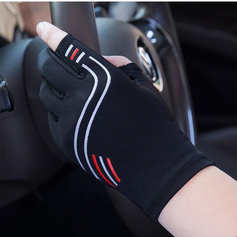 Găng tay lái xe hở ngón/ hở nửa hai ngón lụa lạnh chống trượt dành cho cả nam và nữ