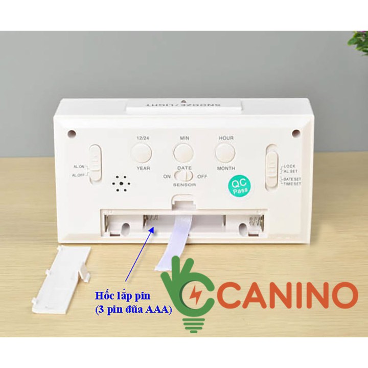 Đồng hồ báo thức cảm biến phát sáng trong đêm V4 Canino ( bảo hành 12 tháng)