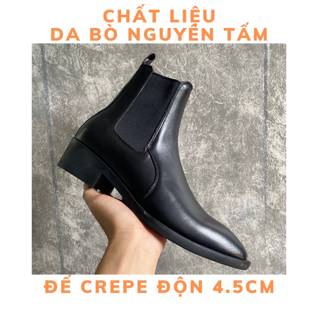 Giày Heels chelsea boots cao cổ thời trang nam chất liệu da bò nguyên tấm đế crepe độn 4.5cm | BigBuy360 - bigbuy360.vn
