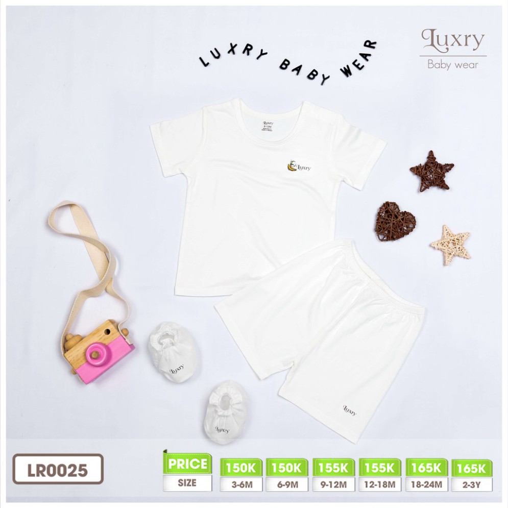 Bộ Quần Áo Cộc Tay Cài Vai Màu Sắc Basic Vải Sợi Tre Luxry cho bé trai bé gái từ 3 tháng đến 5 tuổi