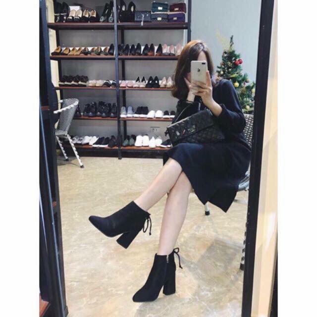 Bốt da lộn buộc nơ sau