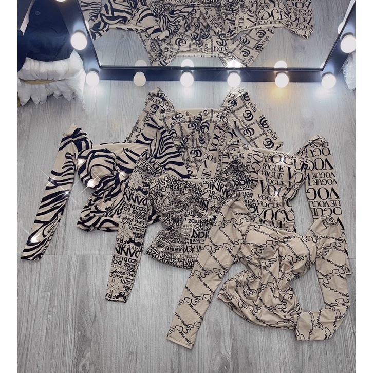 Áo Croptop phối lưới tay dài