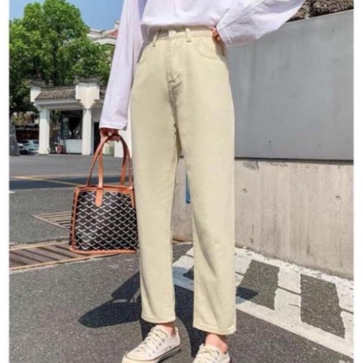 Quần jean form Unisex nam nữ màu kem phong cách cá tính thời trang Hàn Quốc | WebRaoVat - webraovat.net.vn