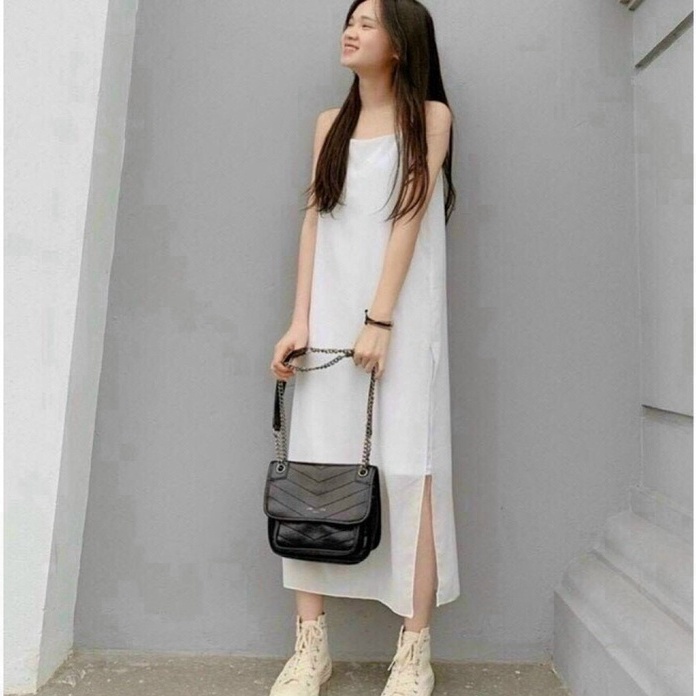Đầm 2 dây suôn maxi xẻ tà cực xinh , chất voan mềm mịn 2 lớp