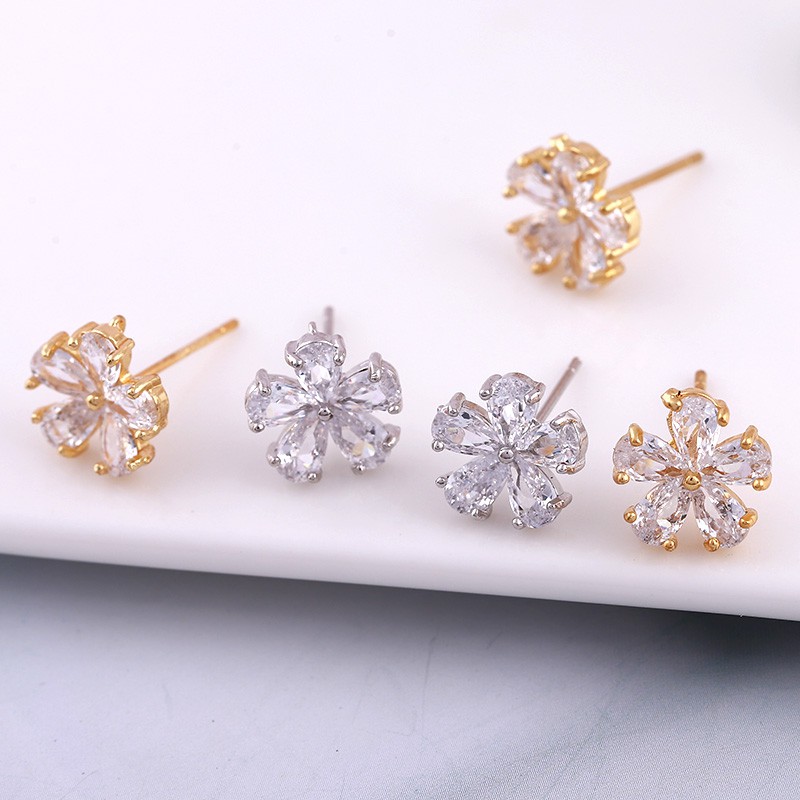 Bông Tai Mạ Vàng 18k Đính Đá Zircon 925 Đơn Giản