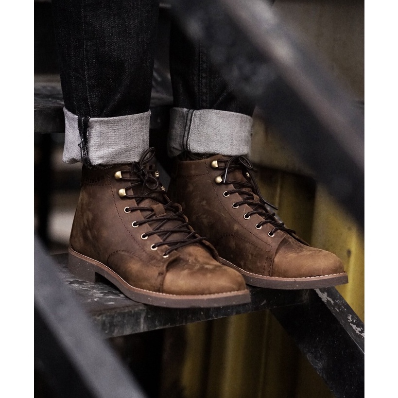 [CAO CẤP] Giày boot nam cổ lửng TONKIN KM nâu da bò sáp mũi tròn đế khâu siêu bền Phong cách biker workwear BH 1 năm | BigBuy360 - bigbuy360.vn