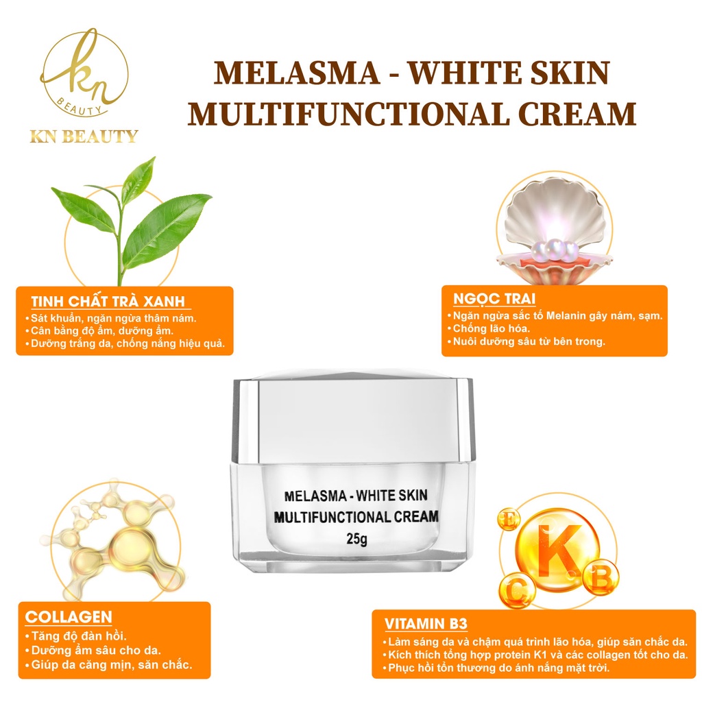 Kem Dưỡng Trắng Giảm Nám KN Beauty White Skin Cream 25 gram tặng gel rửa tay Lamcosme