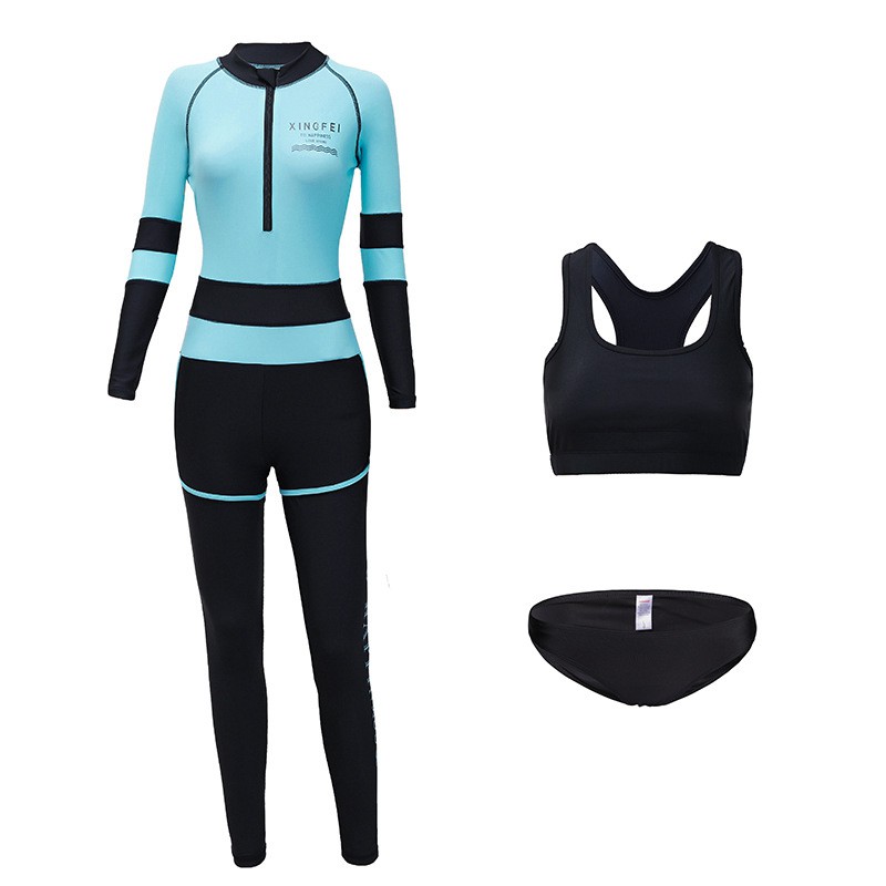 Bikini tay dài quần dài xanh ngọc ( set 5 món)