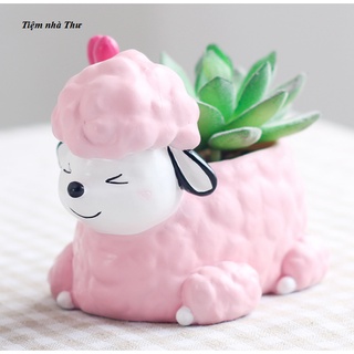 Chậu trồng cây hình chú cún hồng dễ thương trồng sen đá cực cute