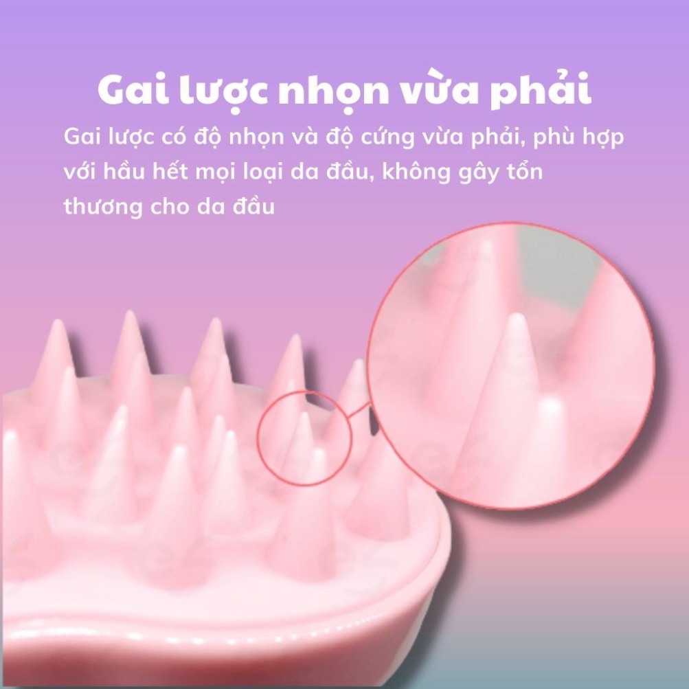 Lược Gội Đầu  Freeship  Lược Silicon Massage Đầu Bản Đặc Biệt Mềm Mại Tránh Tổn Thương Da Đầu, Đạt Chứng Nhận An Toàn