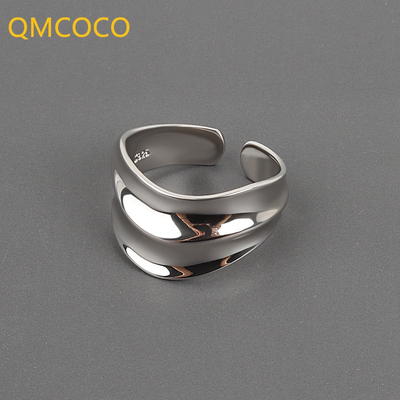 Qmcoco Nhẫn Hở Bản Rộng Phong Cách Âu Mỹ Đơn Giản Cho Nữ