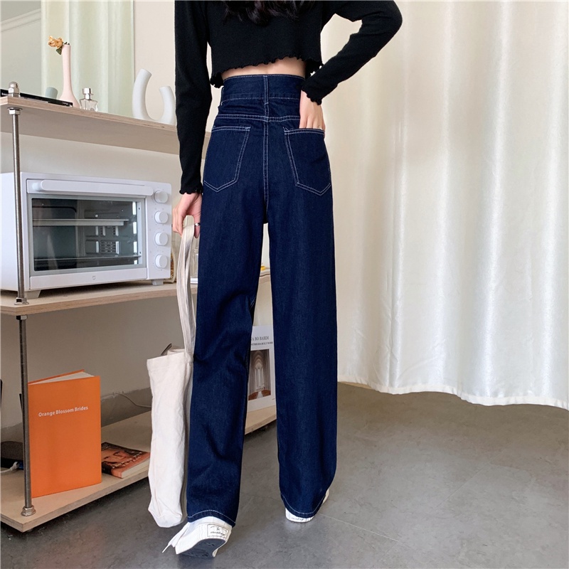 Quần jean lưng cao ống rộng phong cách Hàn Quốc thời trang dễ phối