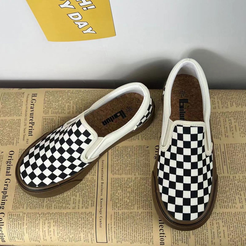 Giày Thể Thao canvas Đế Dày Họa Tiết Caro Phong Cách retro Hàn Quốc Cho Nữ
