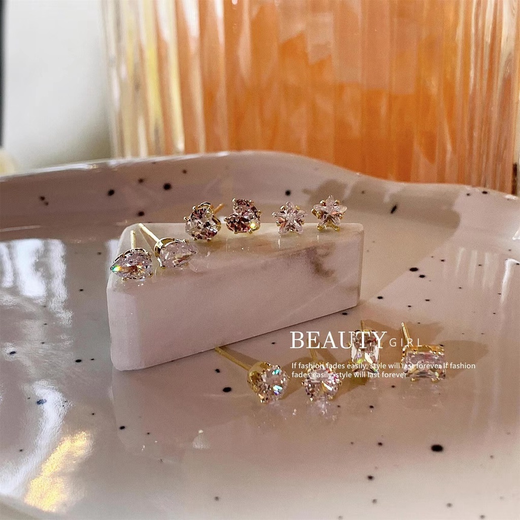 Bông Tai Mạ Bạc 925 Đính Đá Zircon Kiểu Dáng Tinh Tế Thời Trang
