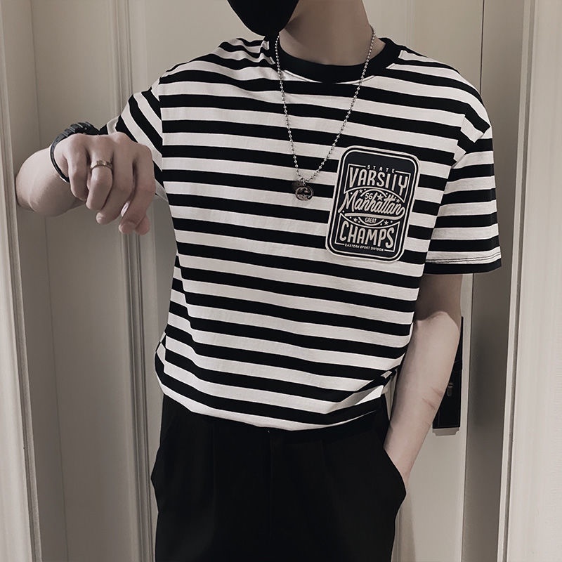 Áo Thun Nam Ngắn Tay Họa Tiết Sọc Ngang Thời Trang 2022