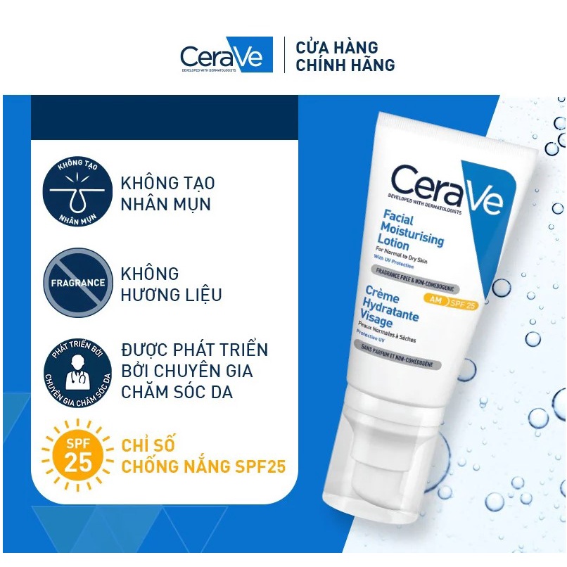 Sữa Dưỡng Ẩm Ban Ngày Và Đêm Dành Cho Da Khô Cerave Developed With Dermatologists Facial Moisturising Lotion AM, PM 52ml