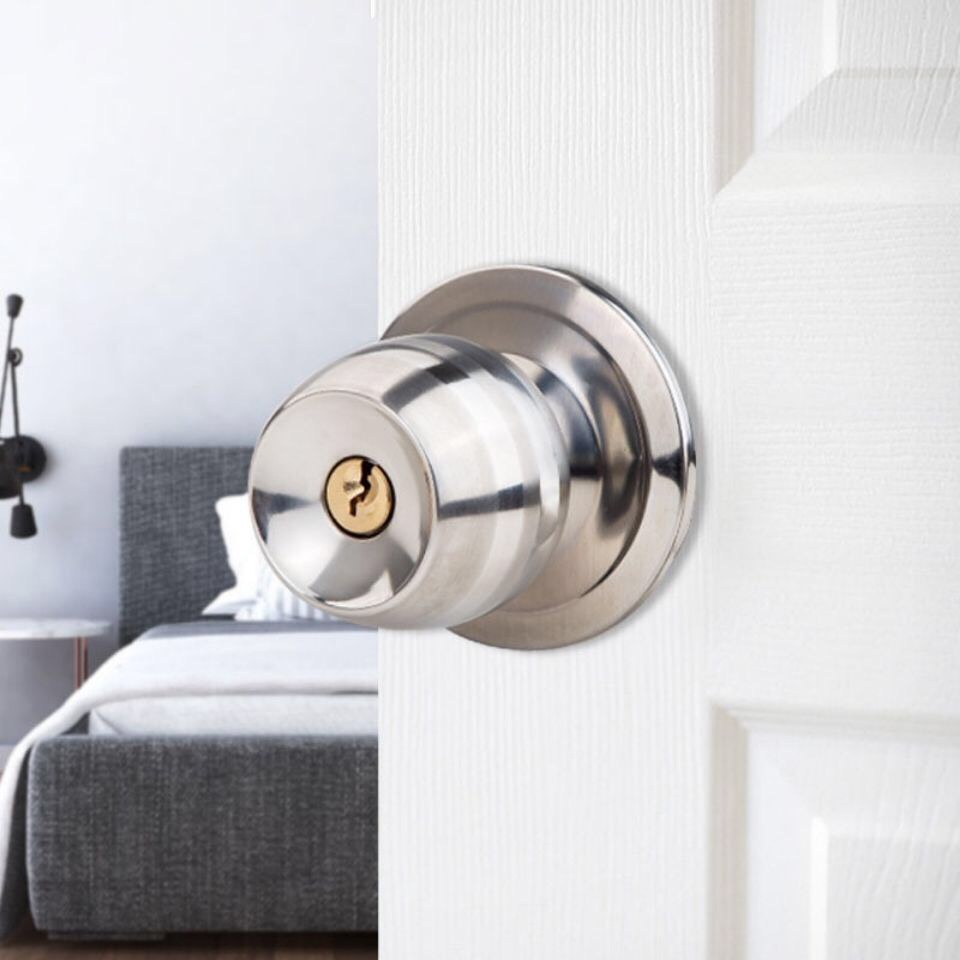 Ổ khóa cửa gỗ tay nắm tròn không chìa khoá dùng cho phòng ngủ phòng tắm chất liệu inox Cường Phát KCT01