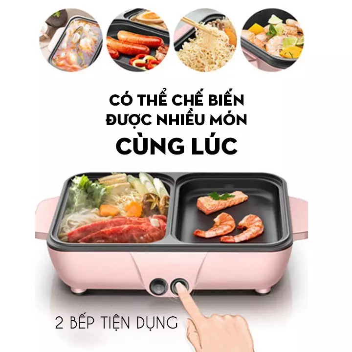 Lẩu điện 2 ngăn, nướng, lẩu chế biến được rất nhiều món ăn 1200W