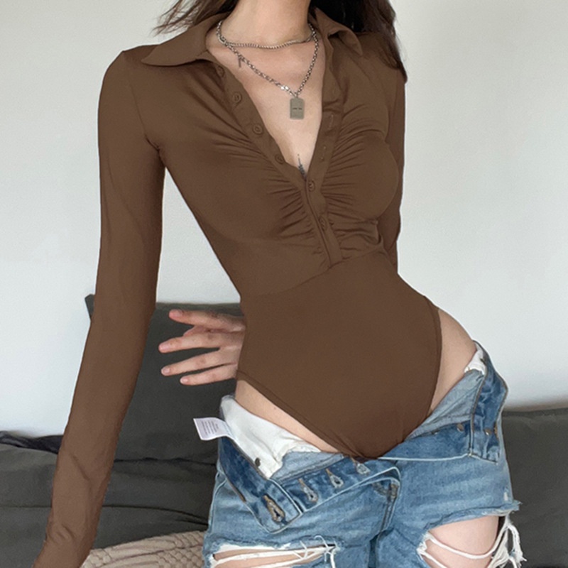 DUNEA Áo liền quần dệt kim tay dài cổ polo ôm dáng thời trang quyến rũ dành cho nữ | BigBuy360 - bigbuy360.vn