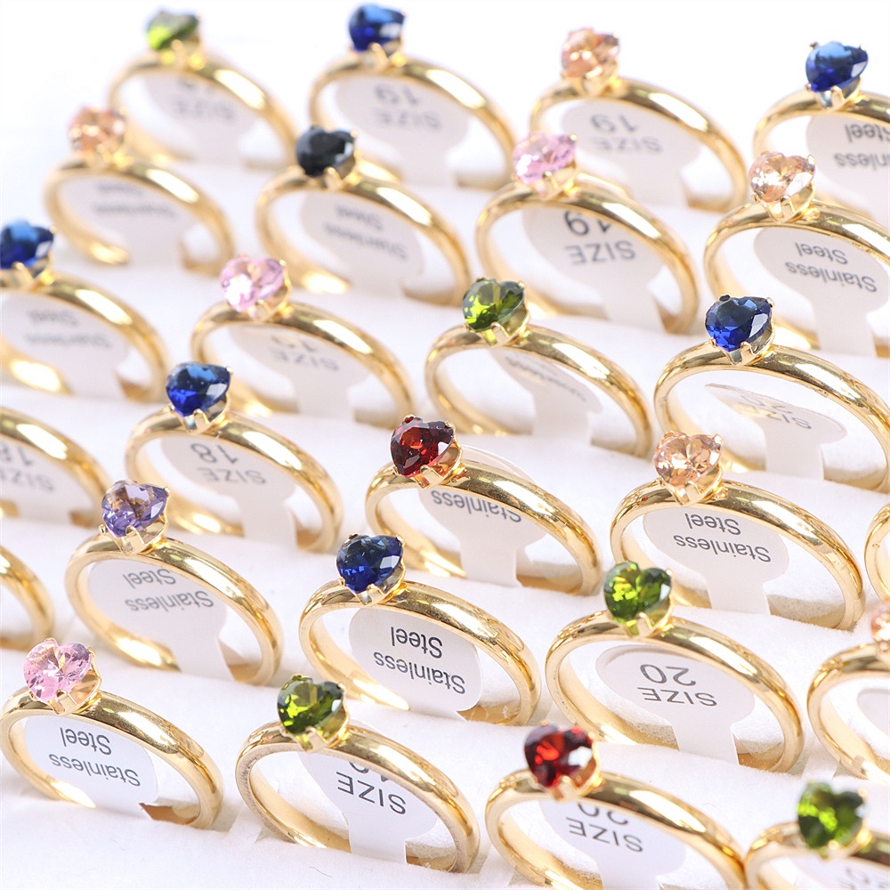 Bộ 20 Nhẫn Thép Không Gỉ Đính Đá Zircon 6 Móng Thời Trang Dành Cho Nữ
