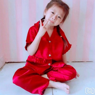 Đồ bộ Pijama Baby Lụa viền bèo- Tay ngắn Quần dài