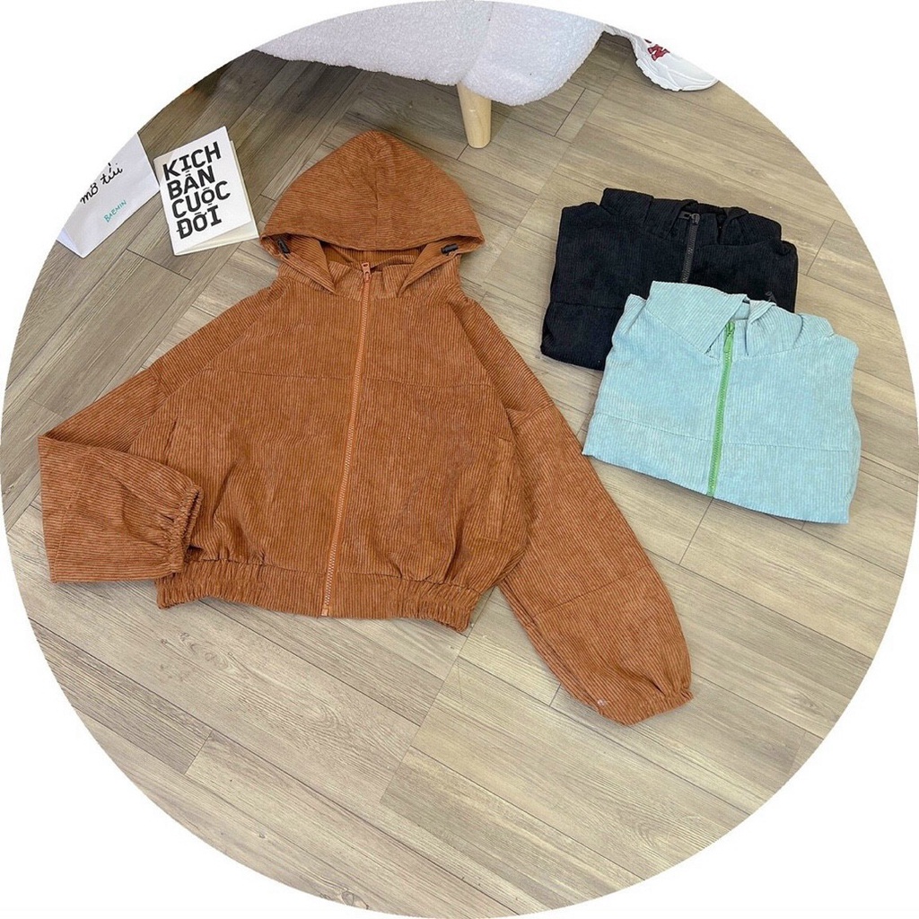 Áo Khoác Lửng áo khoác Croptop Nữ Nhung Gân Tăm Hàng Form Rộng