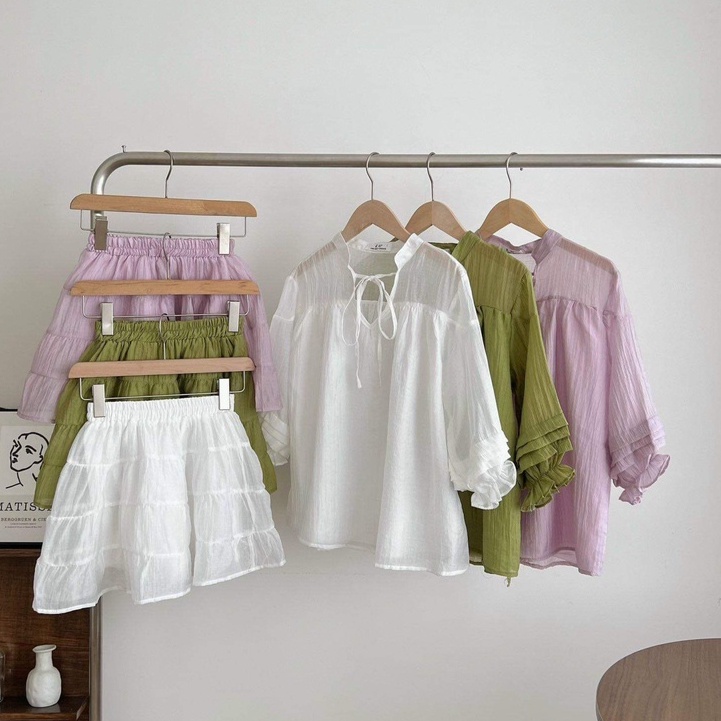 Set áo chân váy voan tơ tiểu thư Hàn Quốc, đồ bộ nữ bánh bèo siêu xinh Rubyshop94