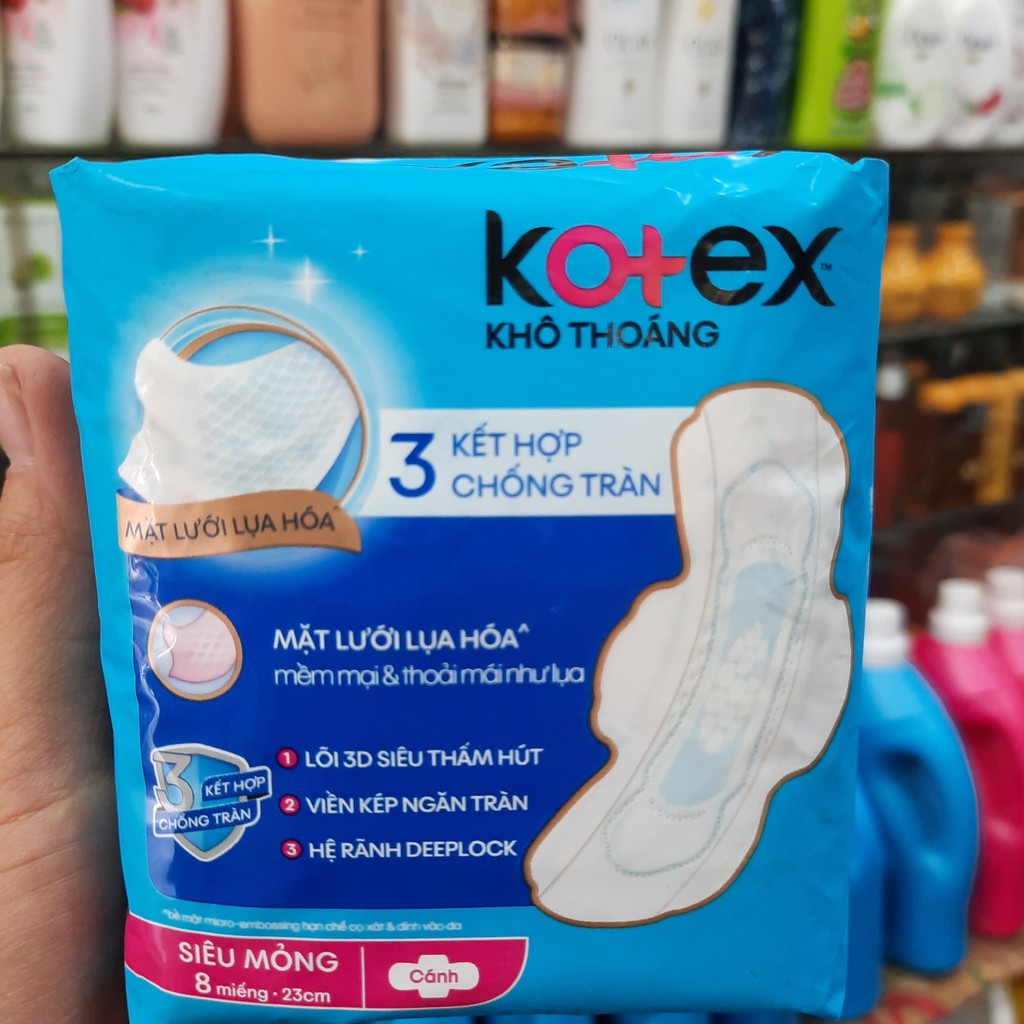 Băng vệ sinh Kotex khô thoáng - chống tràn - bảo vệ tối ưu - siêu mỏng - có cánh 8 miếng 23cm