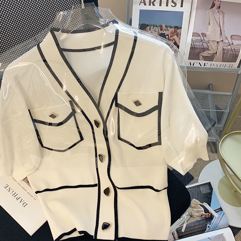 Áo Cardigan Dệt Kim Cổ Chữ V Tay Phồng Thời Trang Cho Nữ