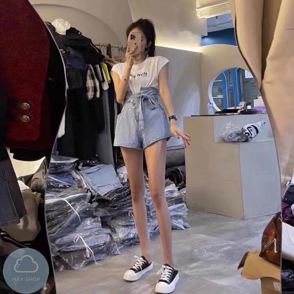 Set áo tay hến + quần short jeans kèm đai 2021( có bán lẻ)