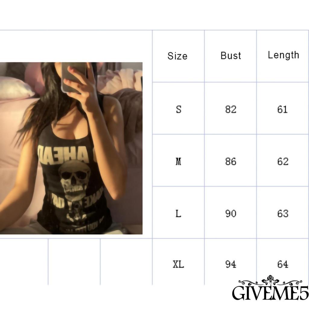 Áo Thun Ba Lỗ Cổ Chữ U In Hình Đầu Lâu Màu Đen Size S/M/L/ XL Cho Nữ