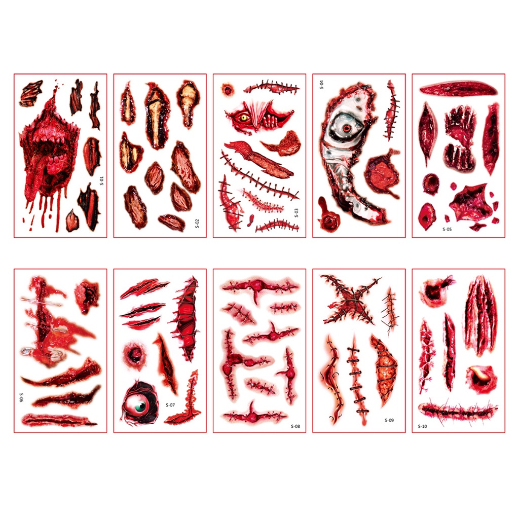 Set 10 Tấm Hình Xăm Dán Tạm Thời Bằng Giấy Chống Nước Thân Thiện Với Da Họa Tiết Halloween Dành Cho Nam