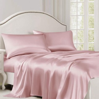Bộ 4 món ga gối phi lụa lan pham bedding lụa mát mịn - hồng phấn