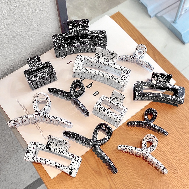 Kẹp Tóc Hình Vuông Họa Tiết Chấm Bi Đen Phong Cách vintage Hàn Quốc Thanh Lịch Dành Cho Nữ